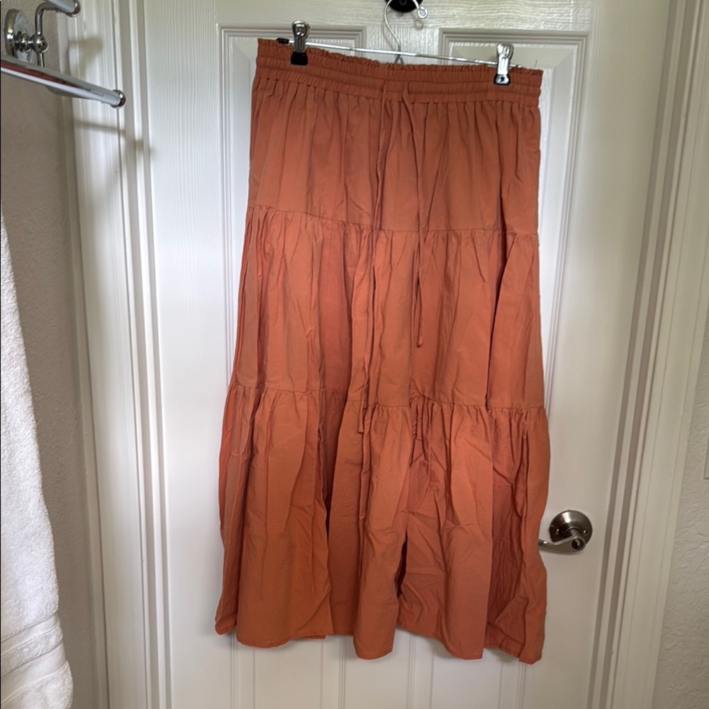 Orange Tiered Maxi Skirt for Casual Resort Wear